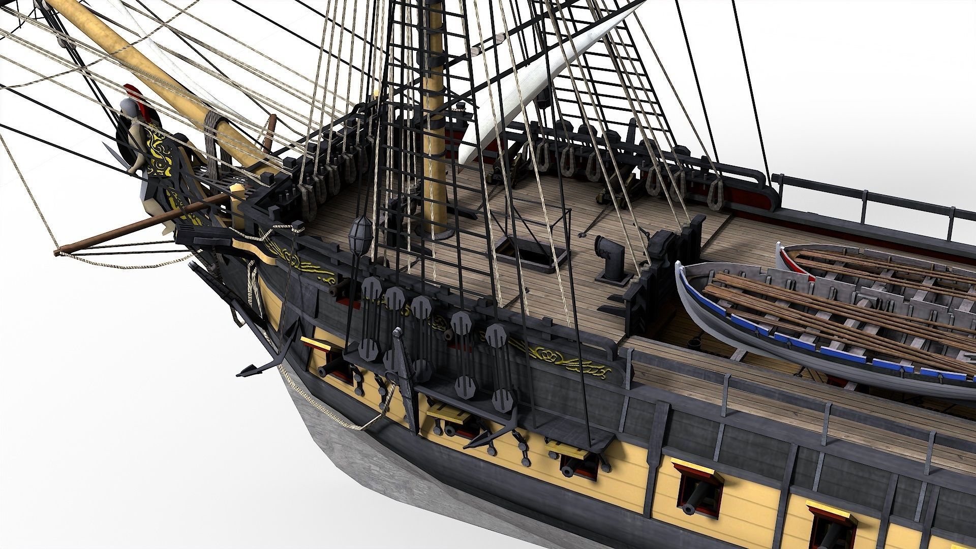 38 Gun Frigate Laurore Furnished Interior 1765 Low-poly 3D model_8