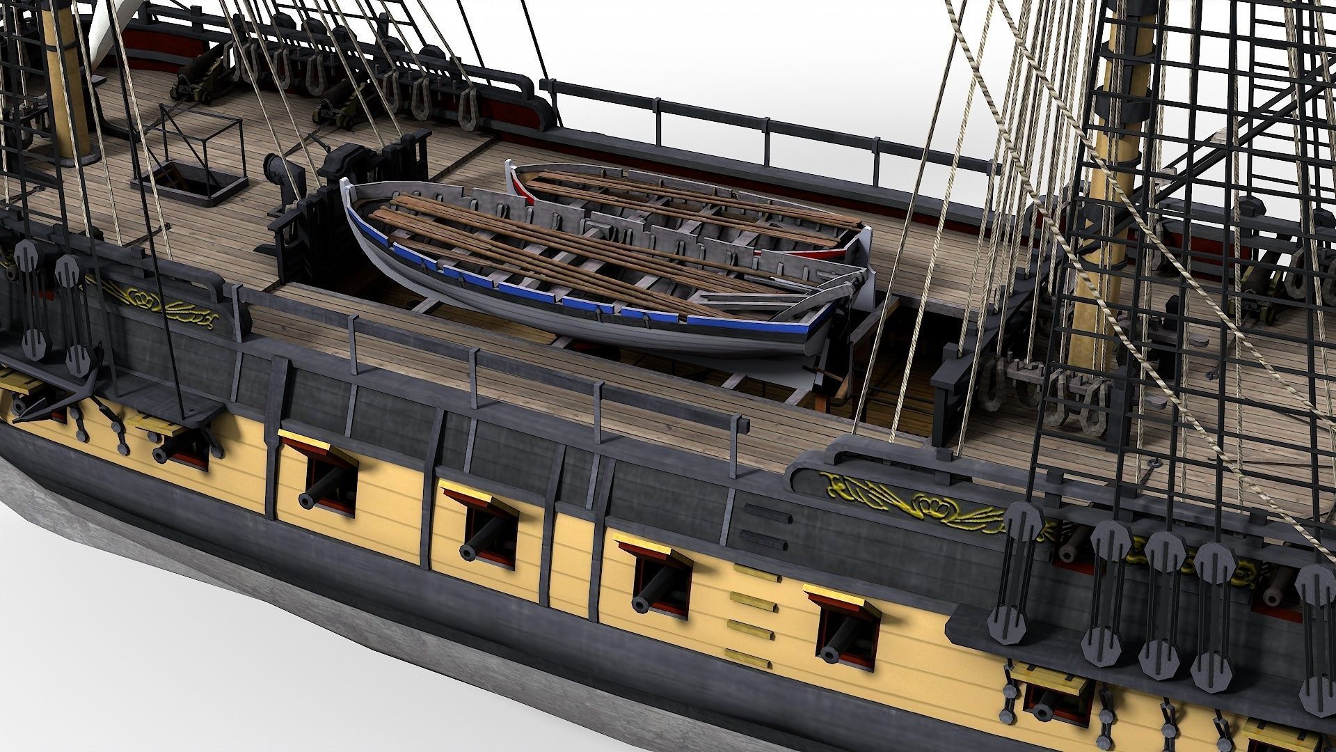 38 Gun Frigate Laurore Furnished Interior 1765 Low-poly 3D model_9