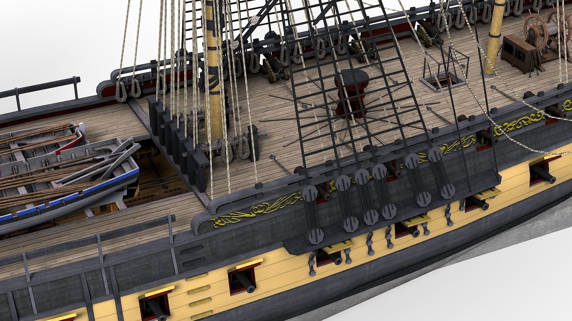 38 Gun Frigate Laurore Furnished Interior 1765 Low-poly 3D model_10