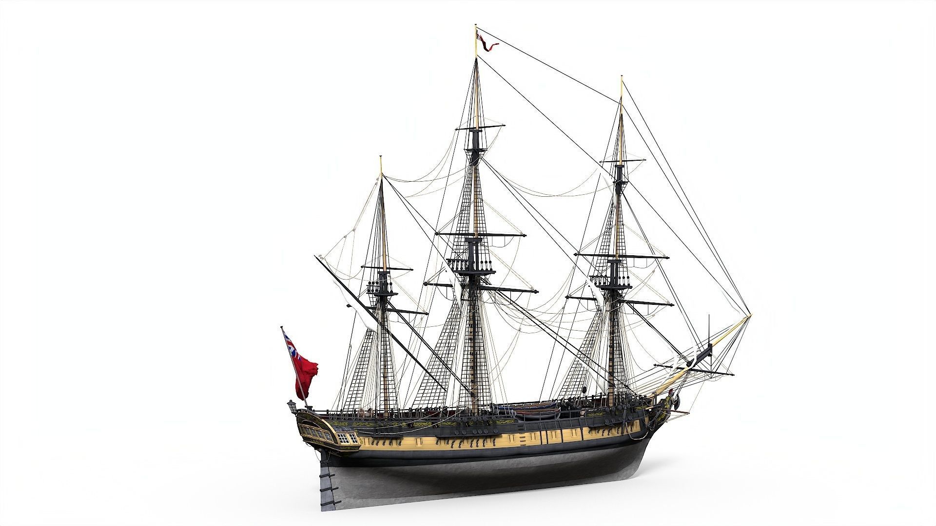 38 Gun Frigate Laurore Furnished Interior 1765 Low-poly 3D model_4