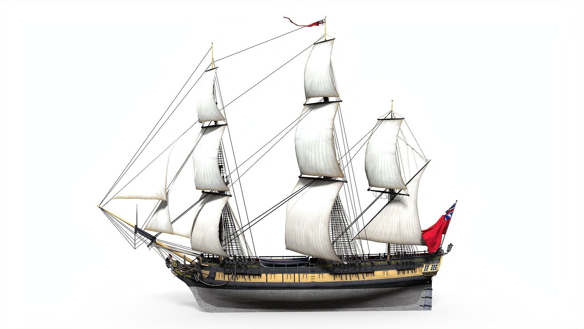 38 Gun Frigate Laurore Furnished Interior 1765 Low-poly 3D model_2
