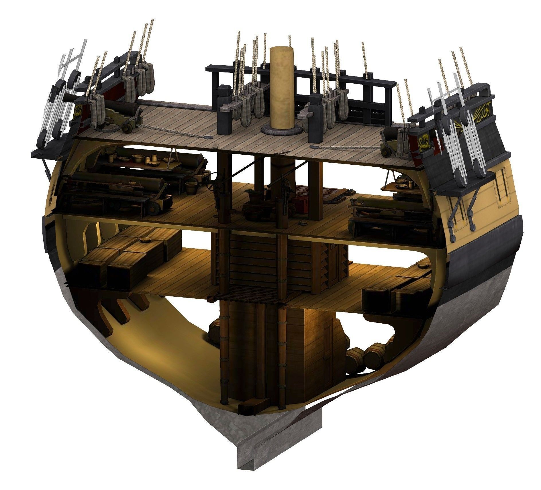 38 Gun Frigate Laurore Furnished Interior 1765 Low-poly 3D model_29