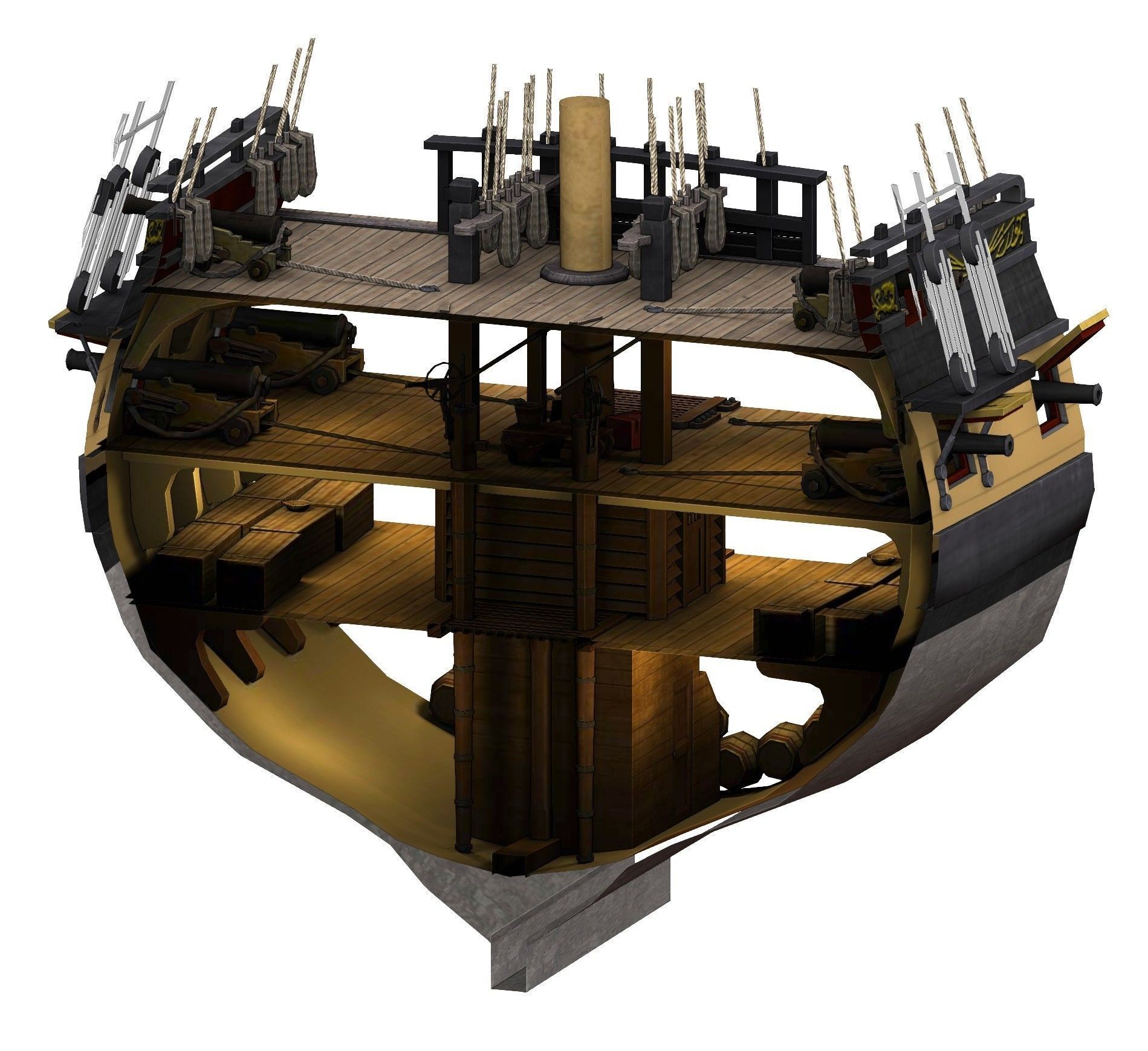 38 Gun Frigate Laurore Furnished Interior 1765 Low-poly 3D model_28