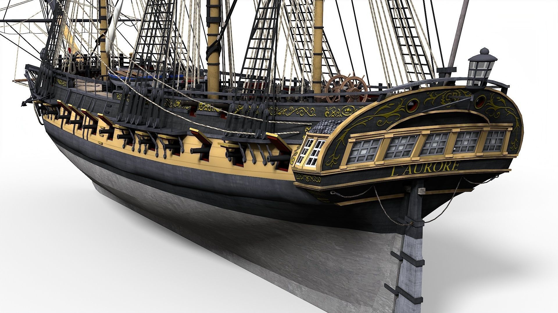 38 Gun Frigate Laurore Furnished Interior 1765 Low-poly 3D model_7