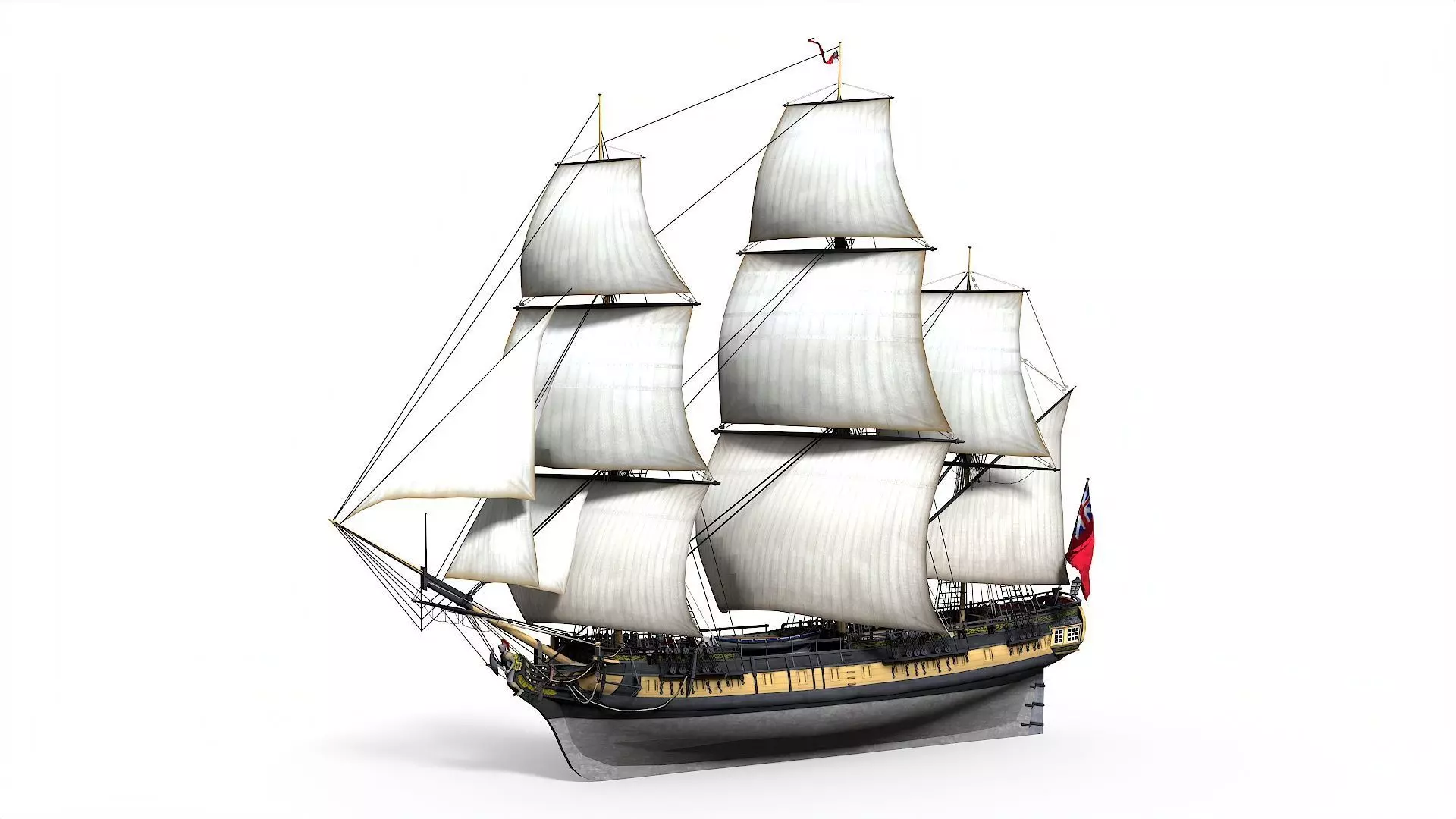 38 Gun Frigate Laurore Furnished Interior 1765 Low-poly 3D model_0