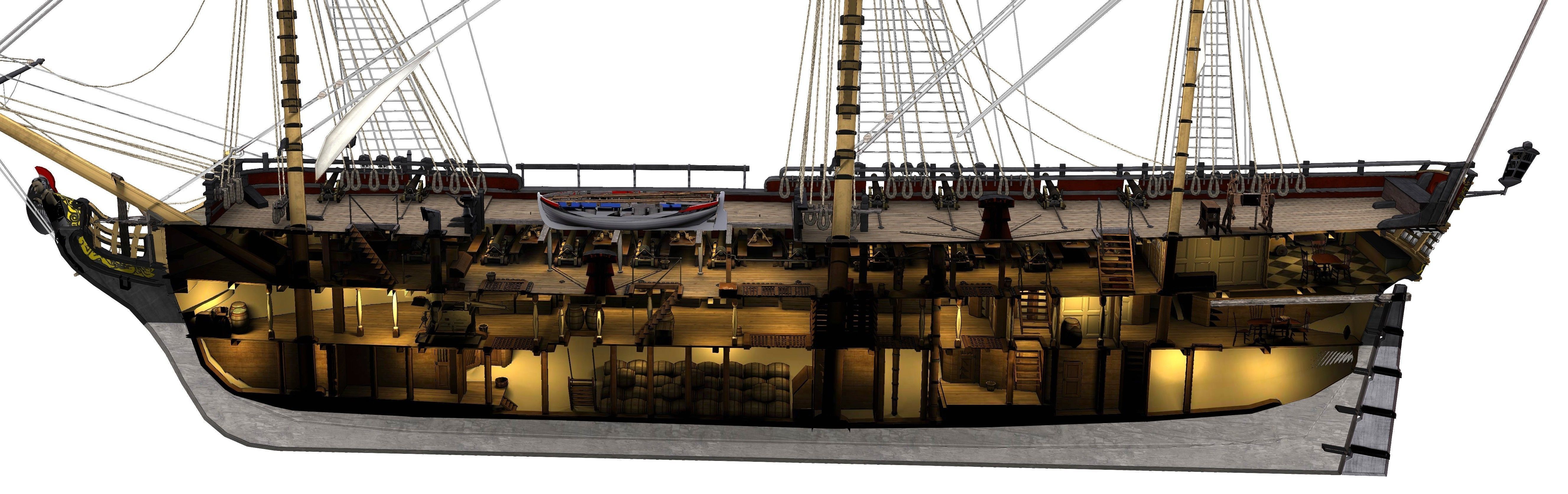38 Gun Frigate Laurore Furnished Interior 1765 Low-poly 3D model_27