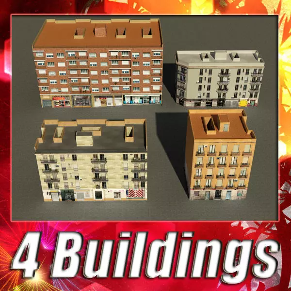 Building Collection 97-100 Low-poly 3D model_0