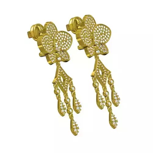 Unique Diamond Flower Drop Earring