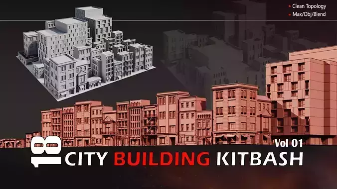 18 City Building Kitbash-High Details Low-poly 3D model