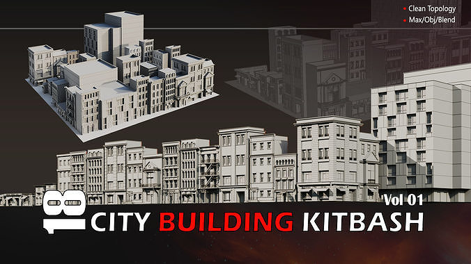 18 City Building Kitbash-High Details Low-poly 3D model 2