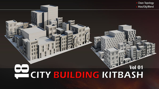 18 City Building Kitbash-High Details Low-poly 3D model 3