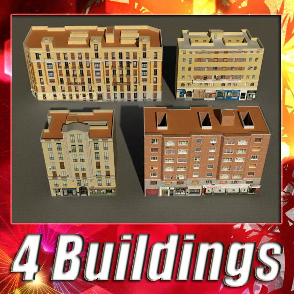 Building Collection 101-104 Low-poly 3D model_0