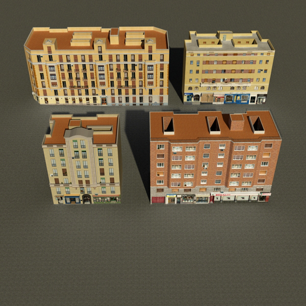 Building Collection 101-104 Low-poly 3D model_1