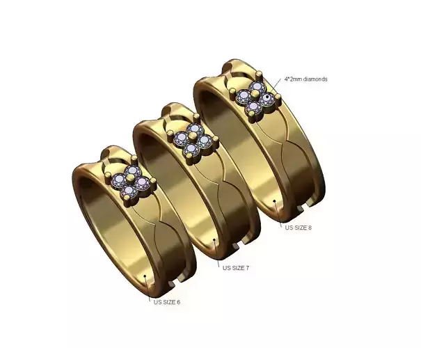 Diamond cluster fashion brand engraving band US sizes 6 7 8
