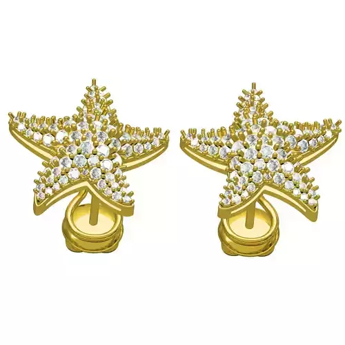 Unique Star Fish Diamond Omega Back Stud Earring