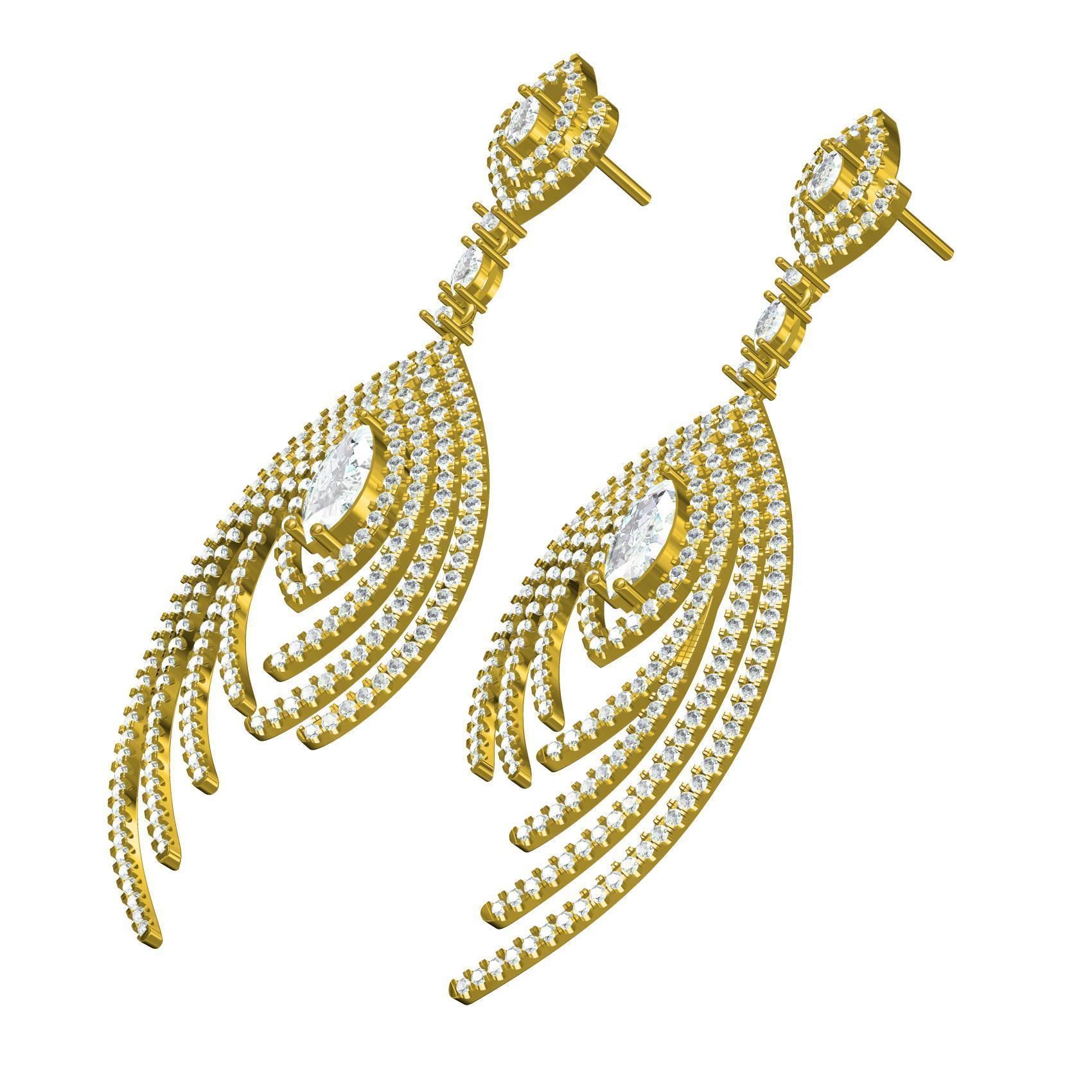 Antique Micro Pave Set Diamond Drop Earring 3D print model_1