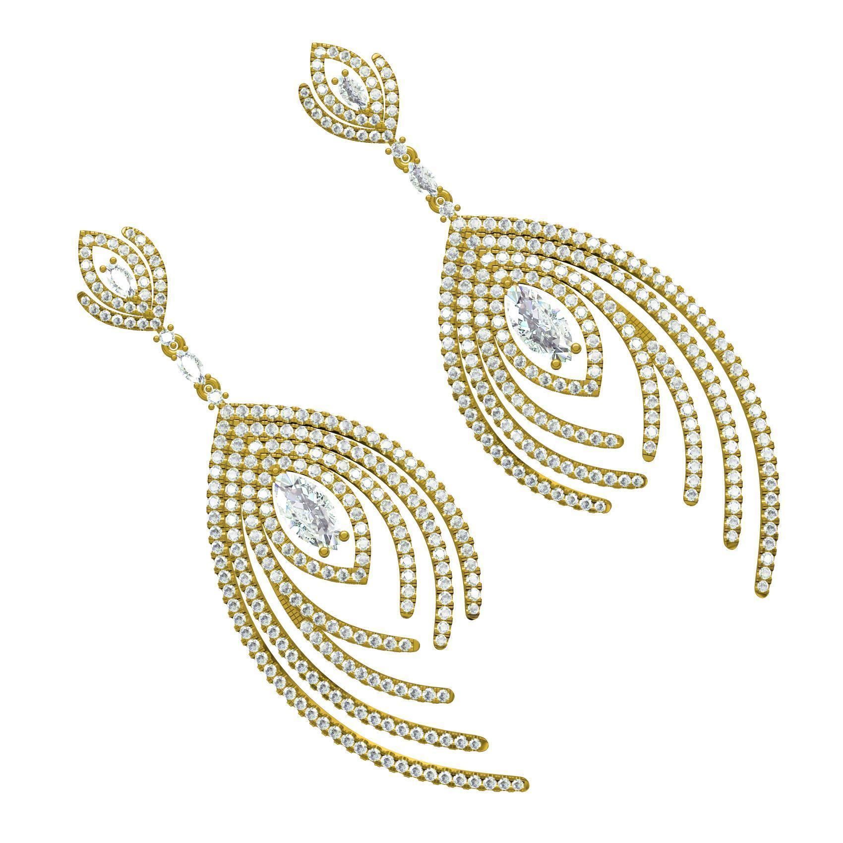 Antique Micro Pave Set Diamond Drop Earring 3D print model_7