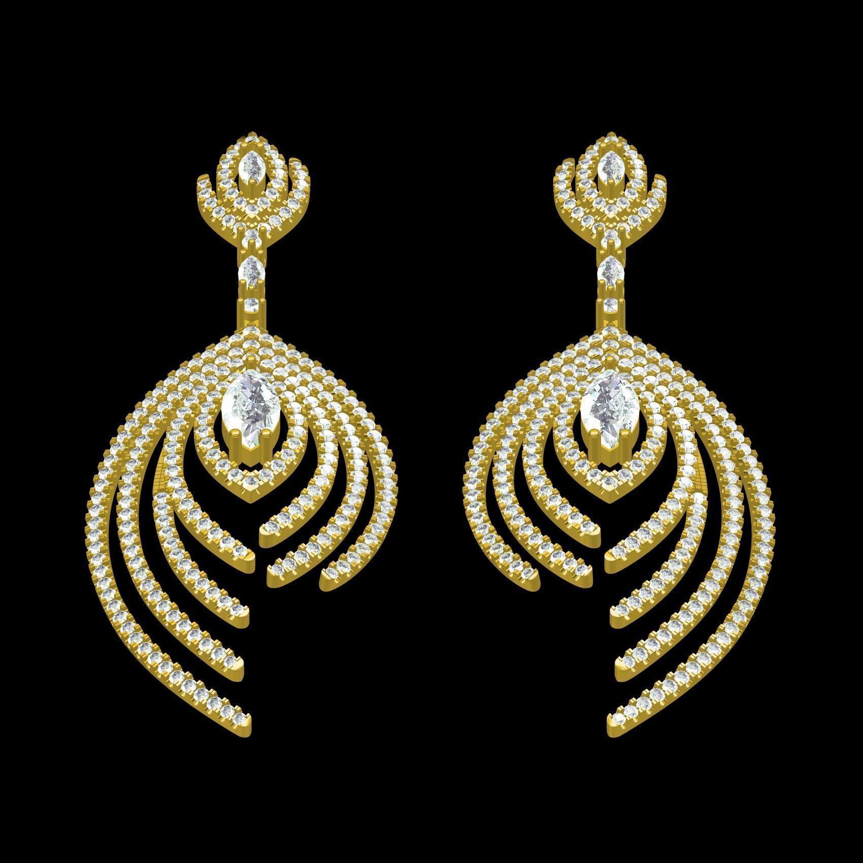 Antique Micro Pave Set Diamond Drop Earring 3D print model_9