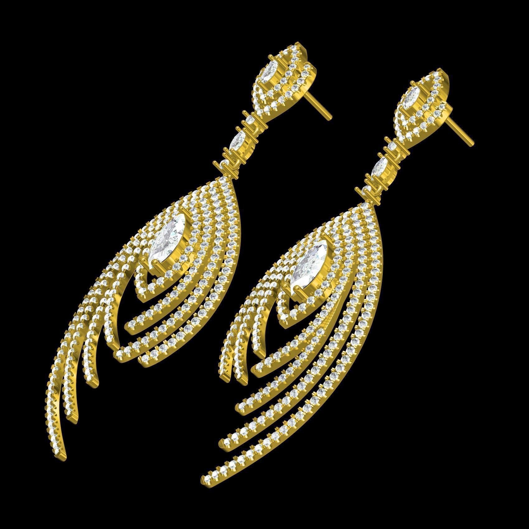 Antique Micro Pave Set Diamond Drop Earring 3D print model_10