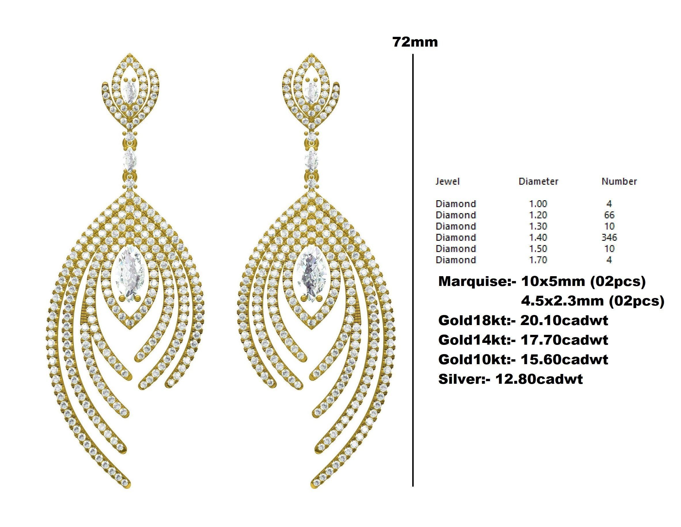 Antique Micro Pave Set Diamond Drop Earring 3D print model_12