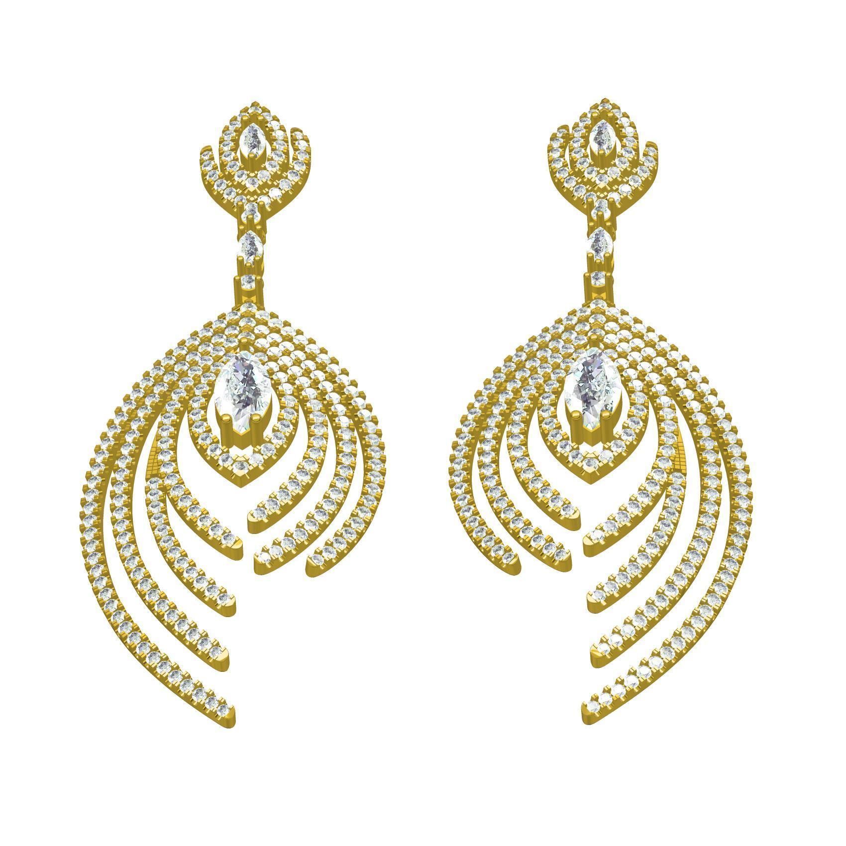 Antique Micro Pave Set Diamond Drop Earring 3D print model_2