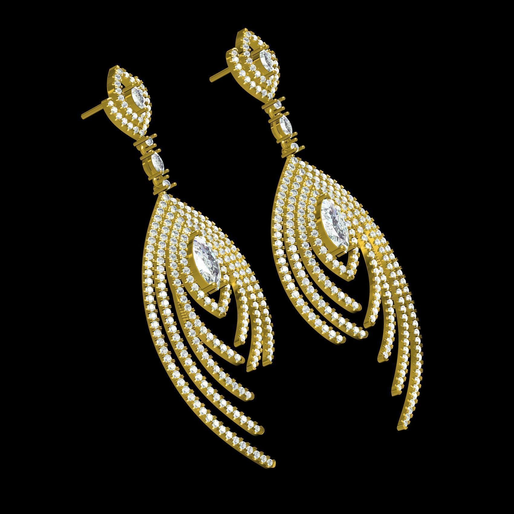 Antique Micro Pave Set Diamond Drop Earring 3D print model_11
