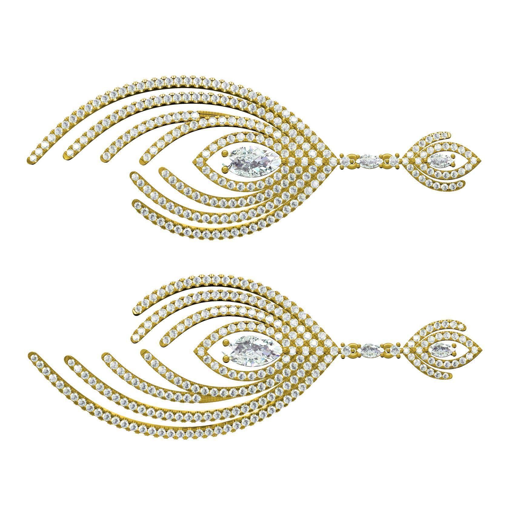 Antique Micro Pave Set Diamond Drop Earring 3D print model_8