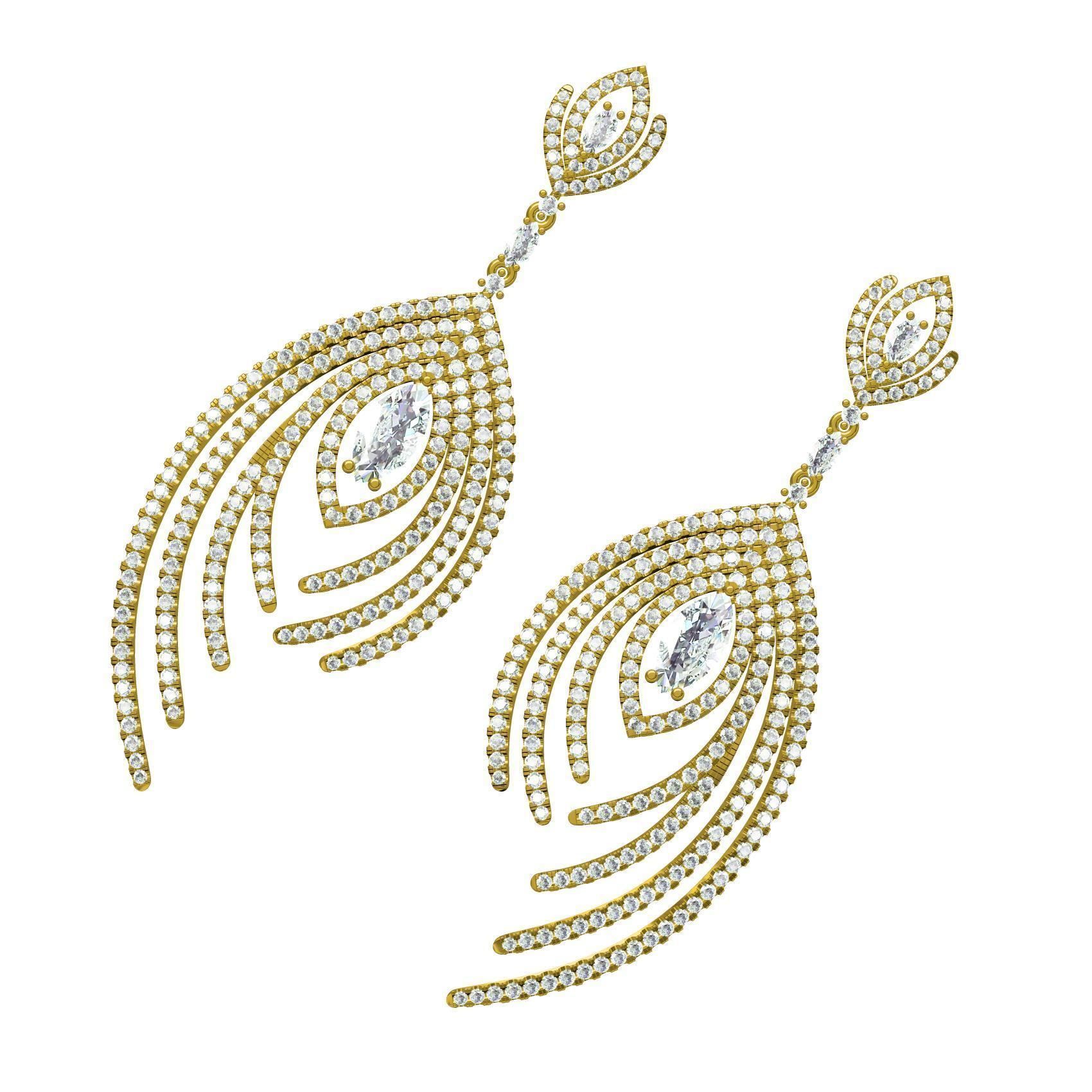 Antique Micro Pave Set Diamond Drop Earring 3D print model_6