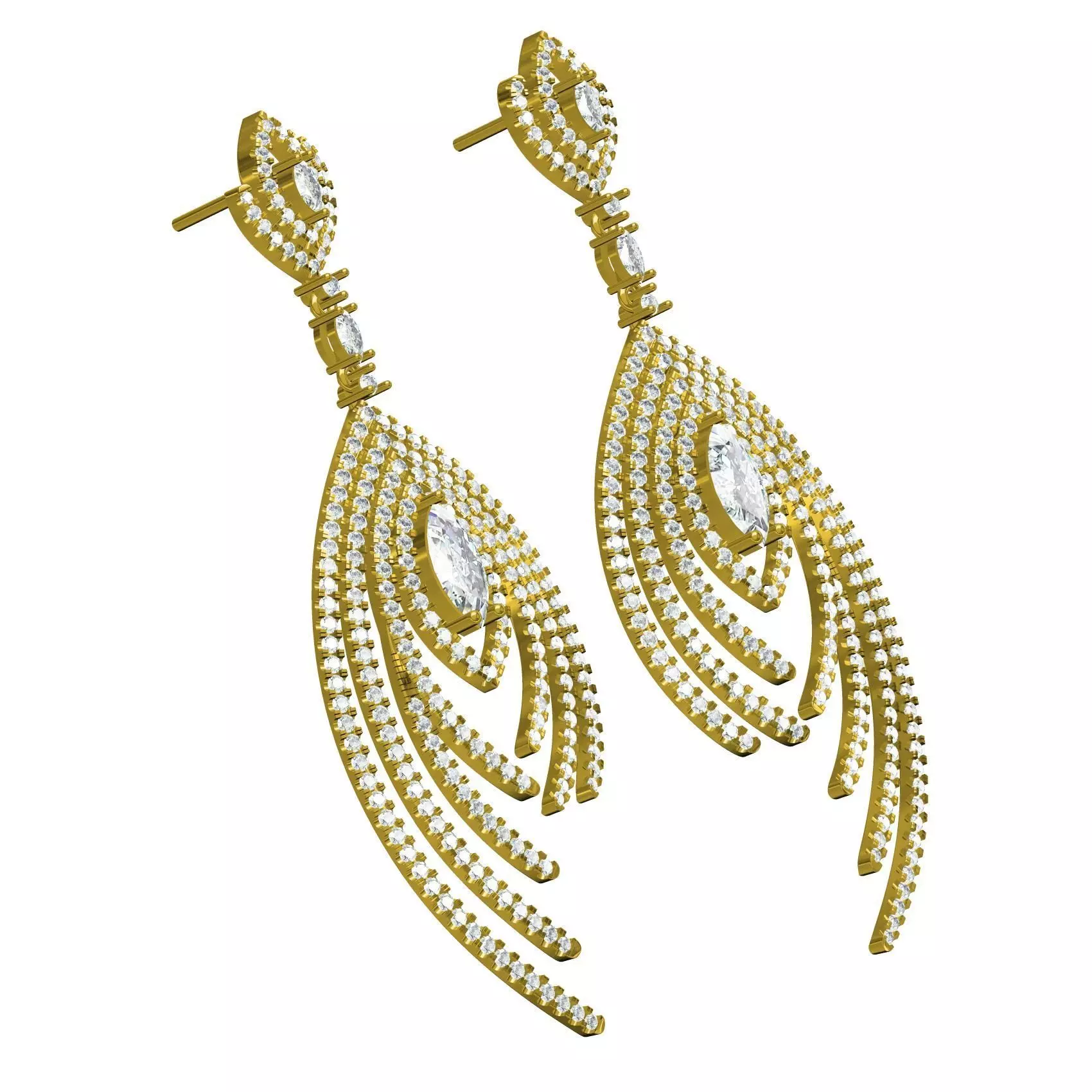 Antique Micro Pave Set Diamond Drop Earring 3D print model_0