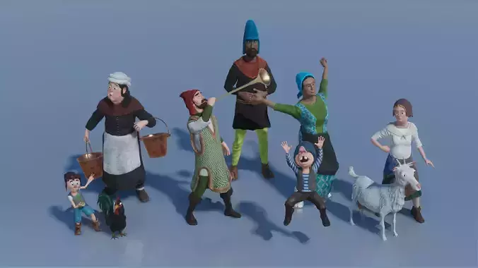 MEDIEVAL STYLIZED CHARACTERS VOL 4 - VILLAGE Low-poly 3D model