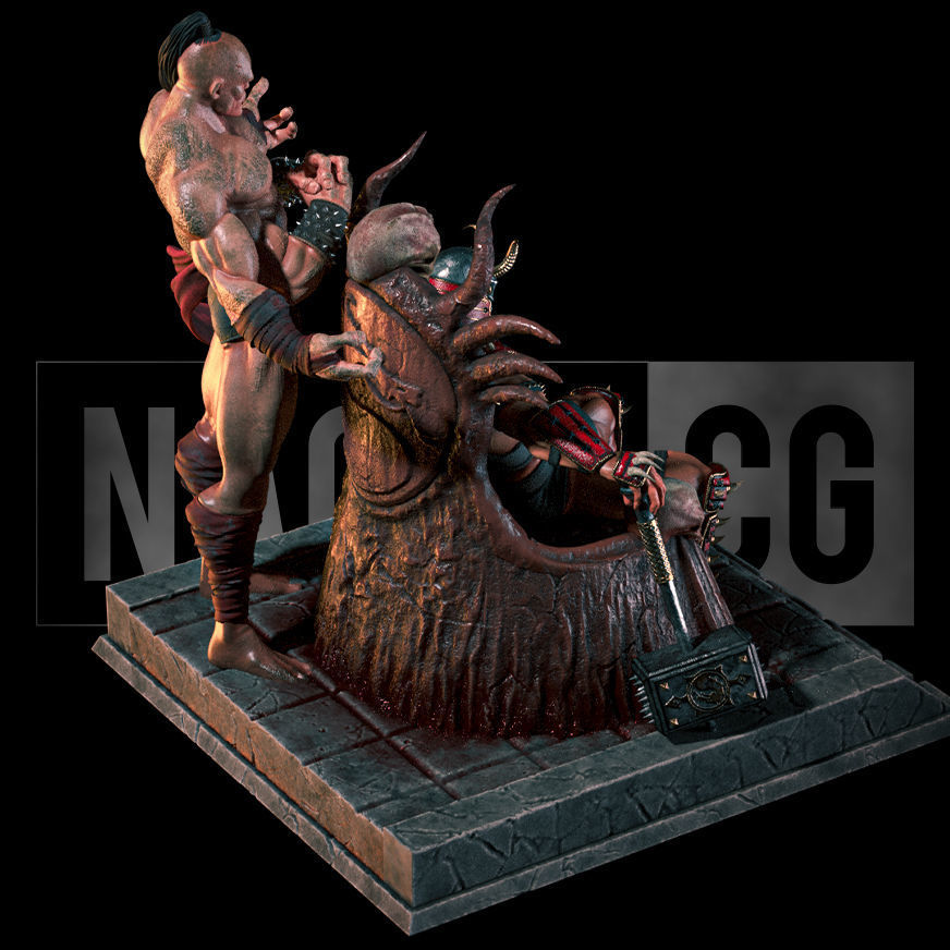 Fan Art Shao Kahn and Goro from MK - Statue 3D print model_12