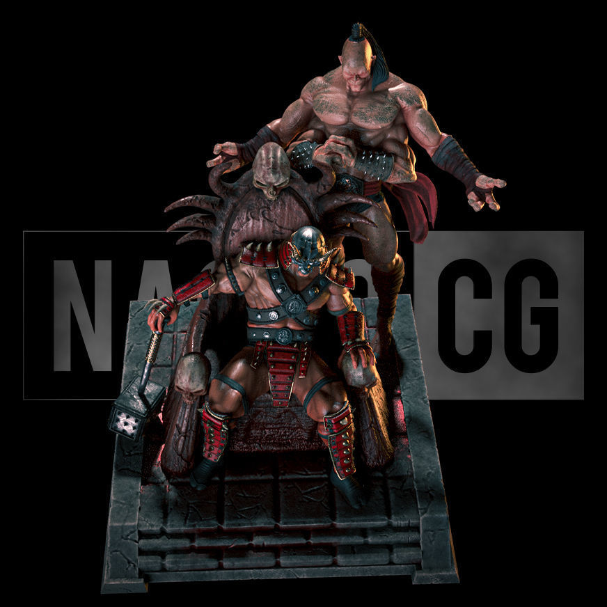 Fan Art Shao Kahn and Goro from MK - Statue 3D print model_14