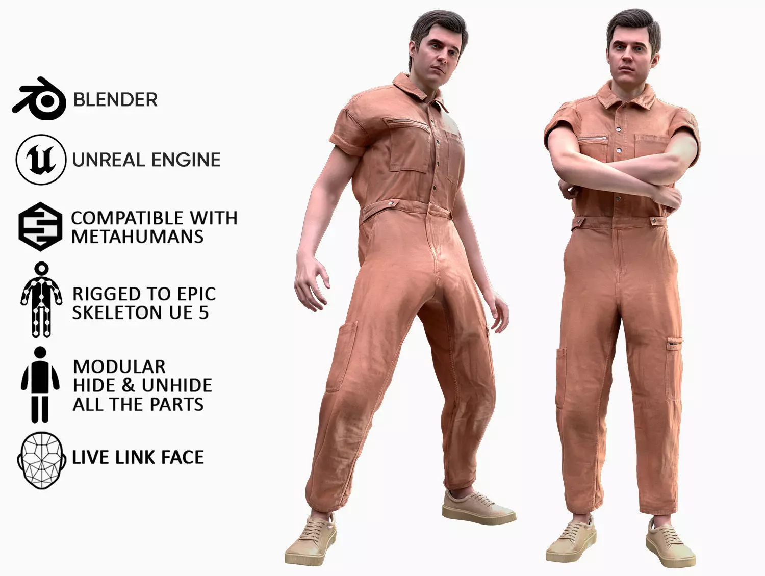 Man in Overalls 1 - Modular - Rigged Low-poly 3D model_0