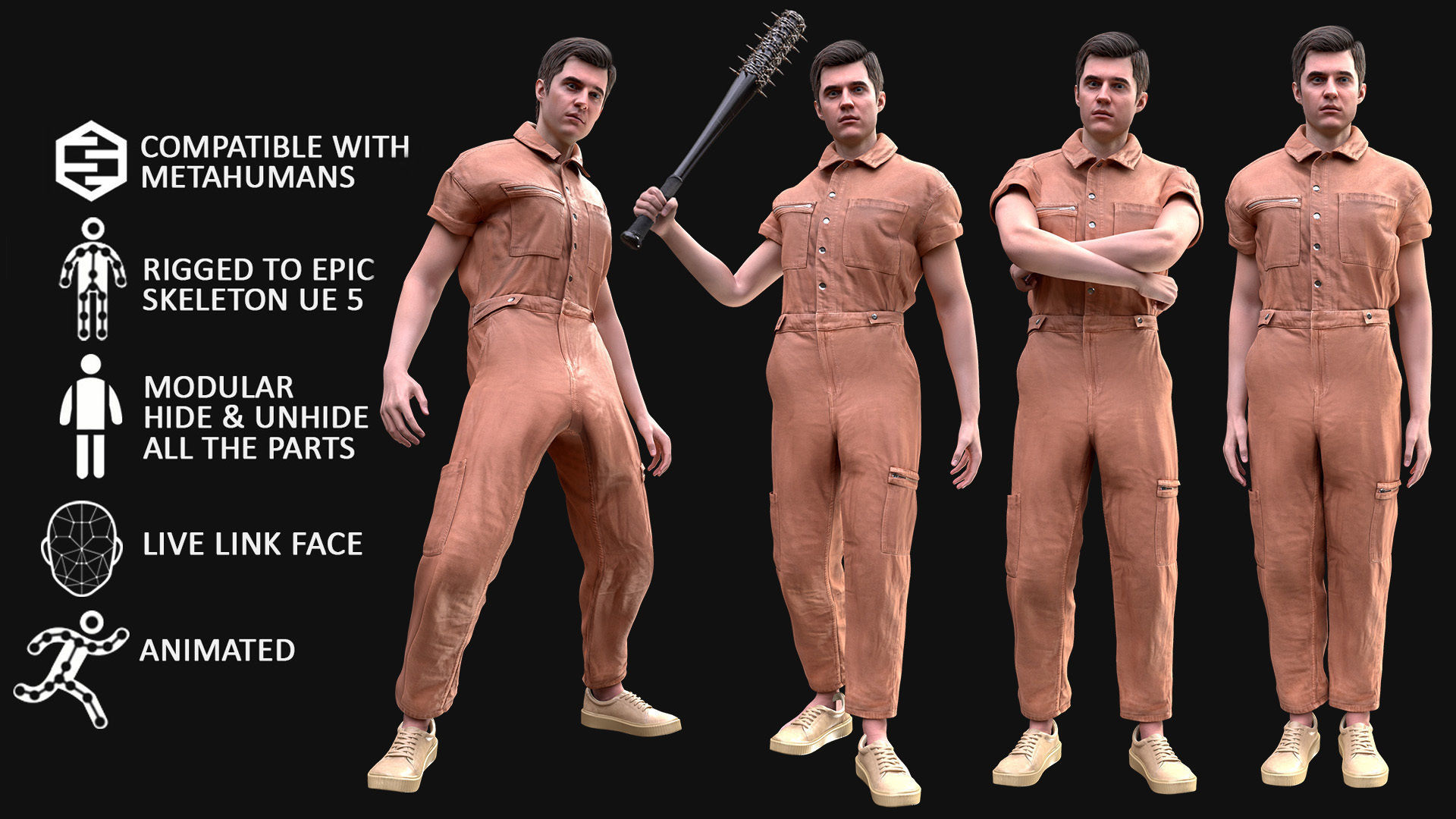 Man in Overalls 1 - Modular - Rigged Low-poly 3D model_3
