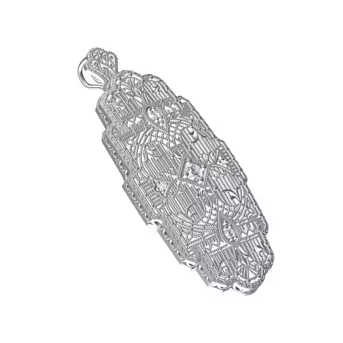 Antique Art Deco Style Filigree Diamond Pendant