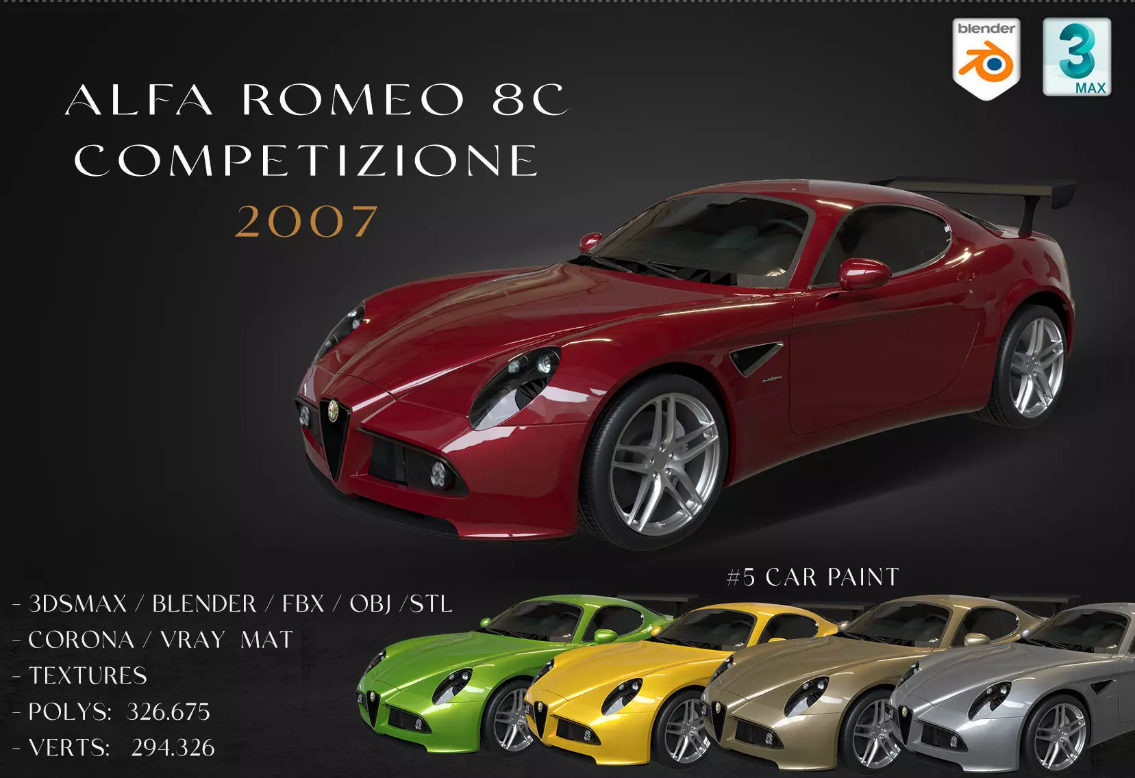 Alfa Romeo 8C Competizione 2007 Low-poly 3D model_0