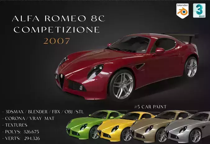 Alfa Romeo 8C Competizione 2007 Low-poly 3D model