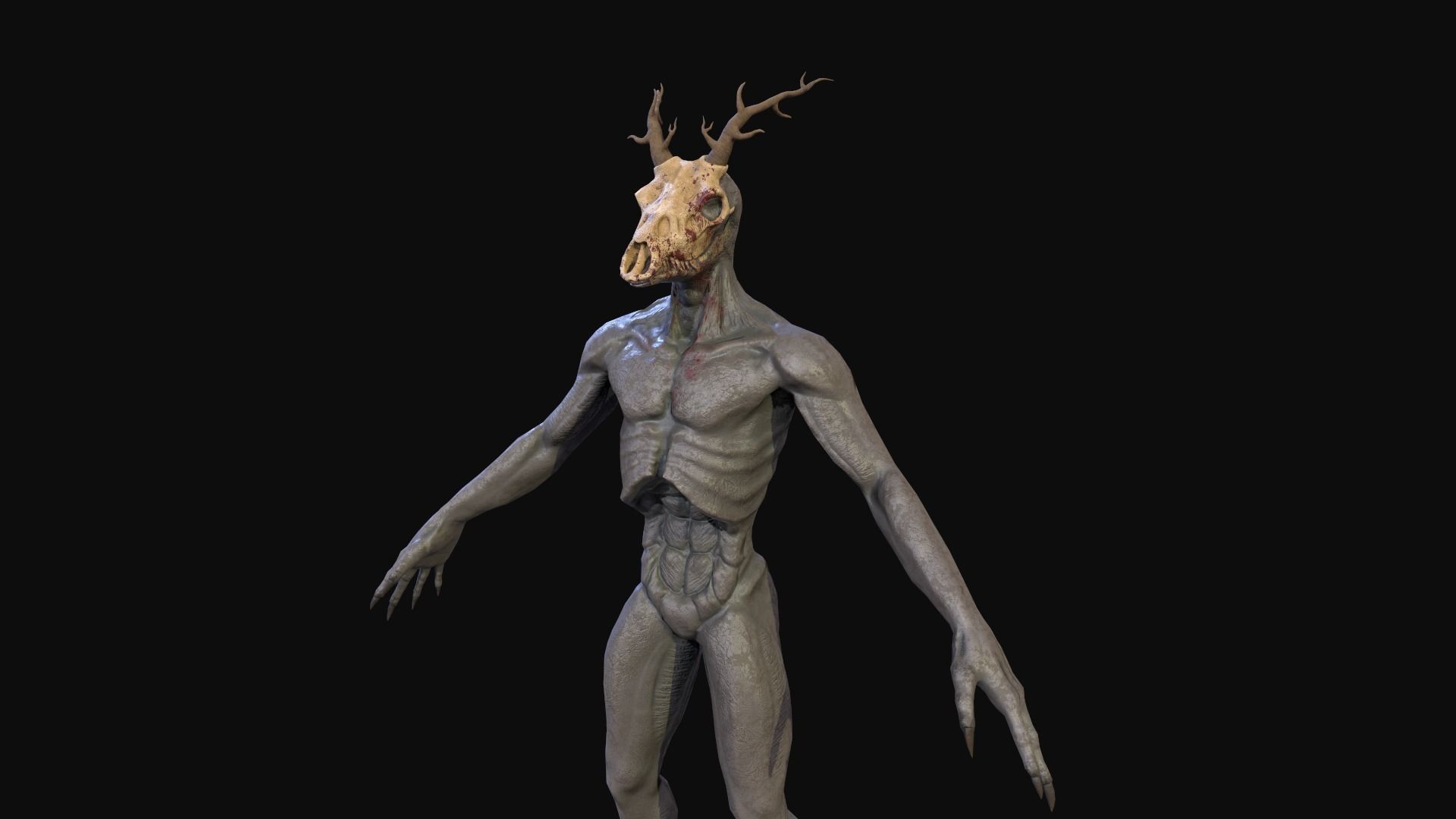 Wendigo monster Low-poly 3D model_32