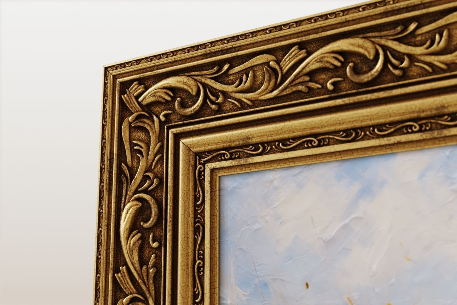 Antique painting with decorative frame 3D model_7