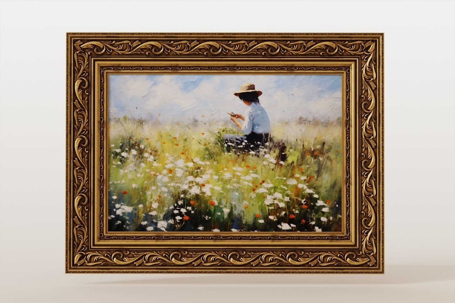 Antique painting with decorative frame 3D model_2