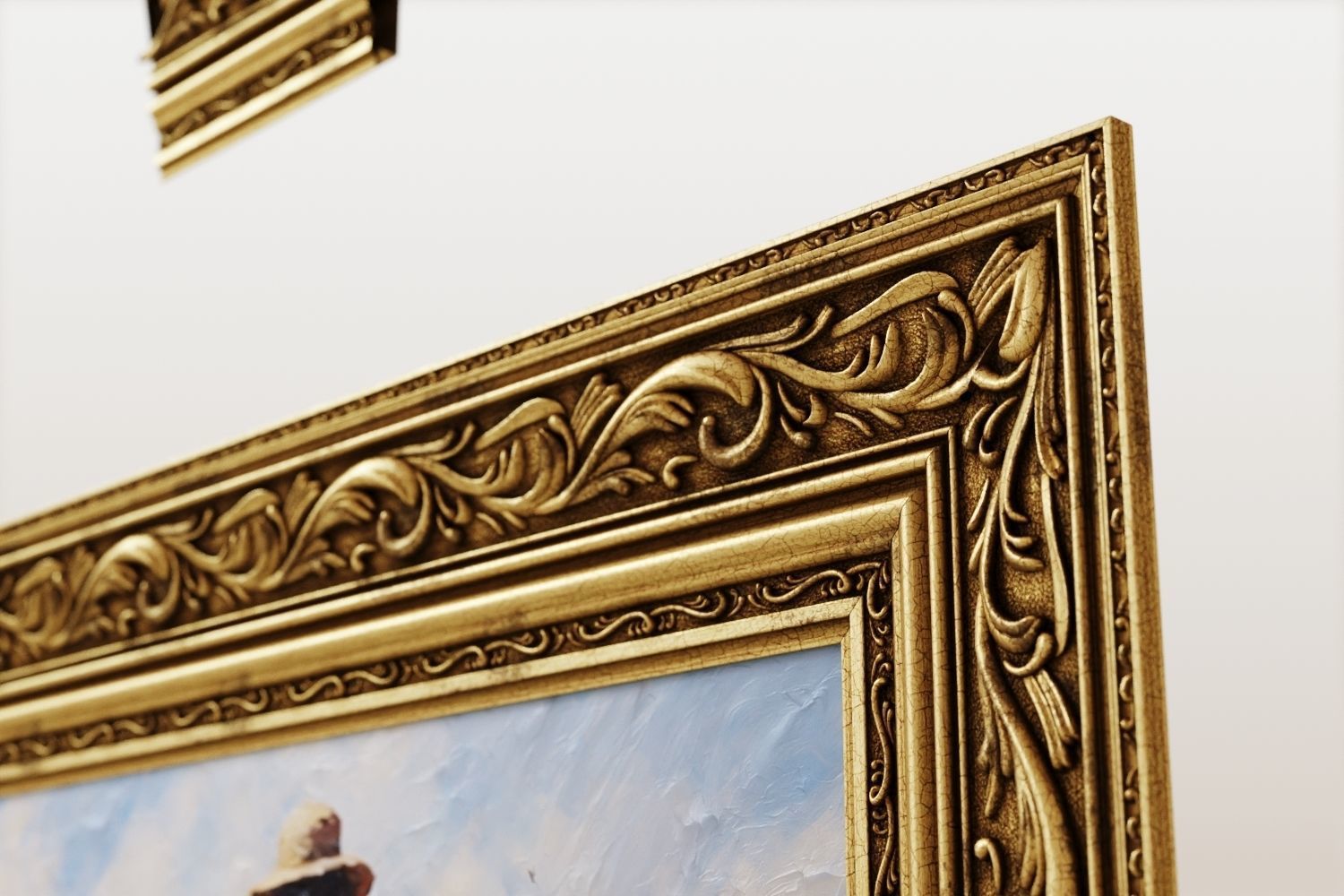 Antique painting with decorative frame 3D model_3