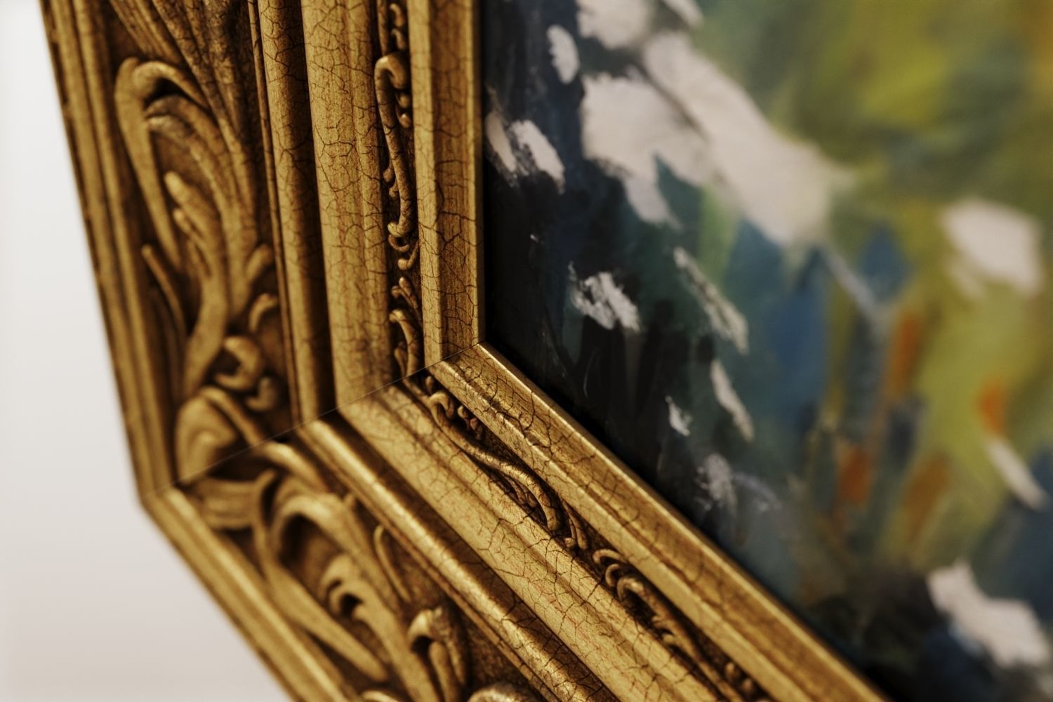 Antique painting with decorative frame 3D model_10