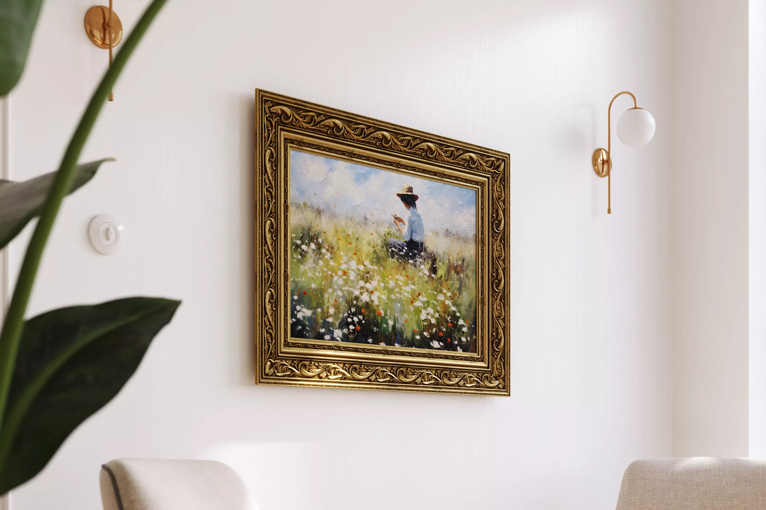Antique painting with decorative frame 3D model_0