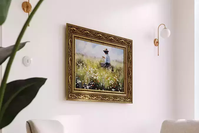 Antique painting with decorative frame