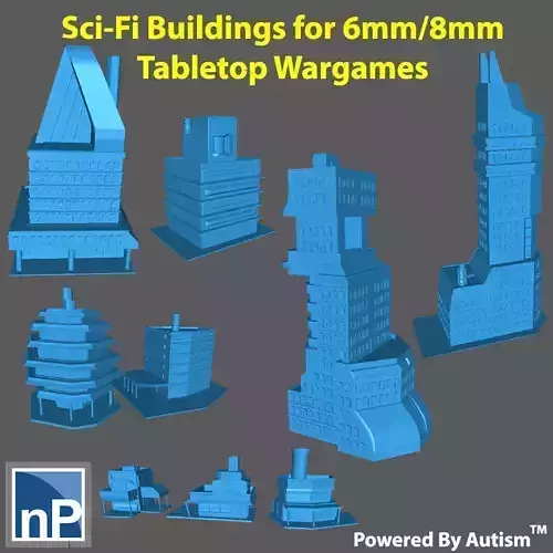 City Buildings for 6mm-8mm Sci-Fi Wargames 3D print model