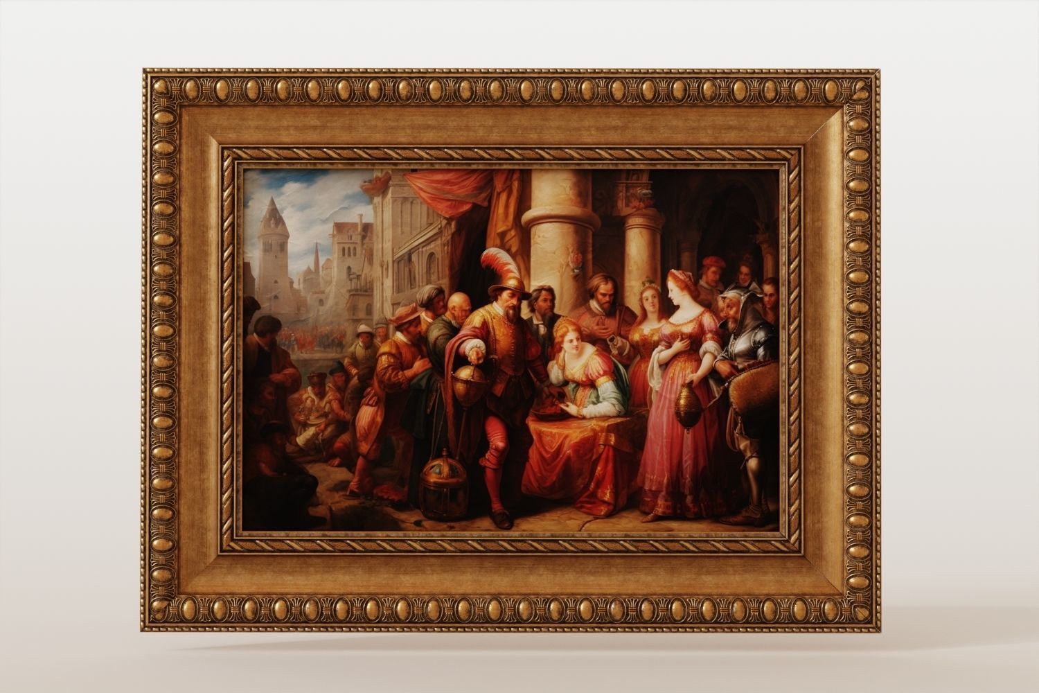 Antique frame with oil painting 3D model_2