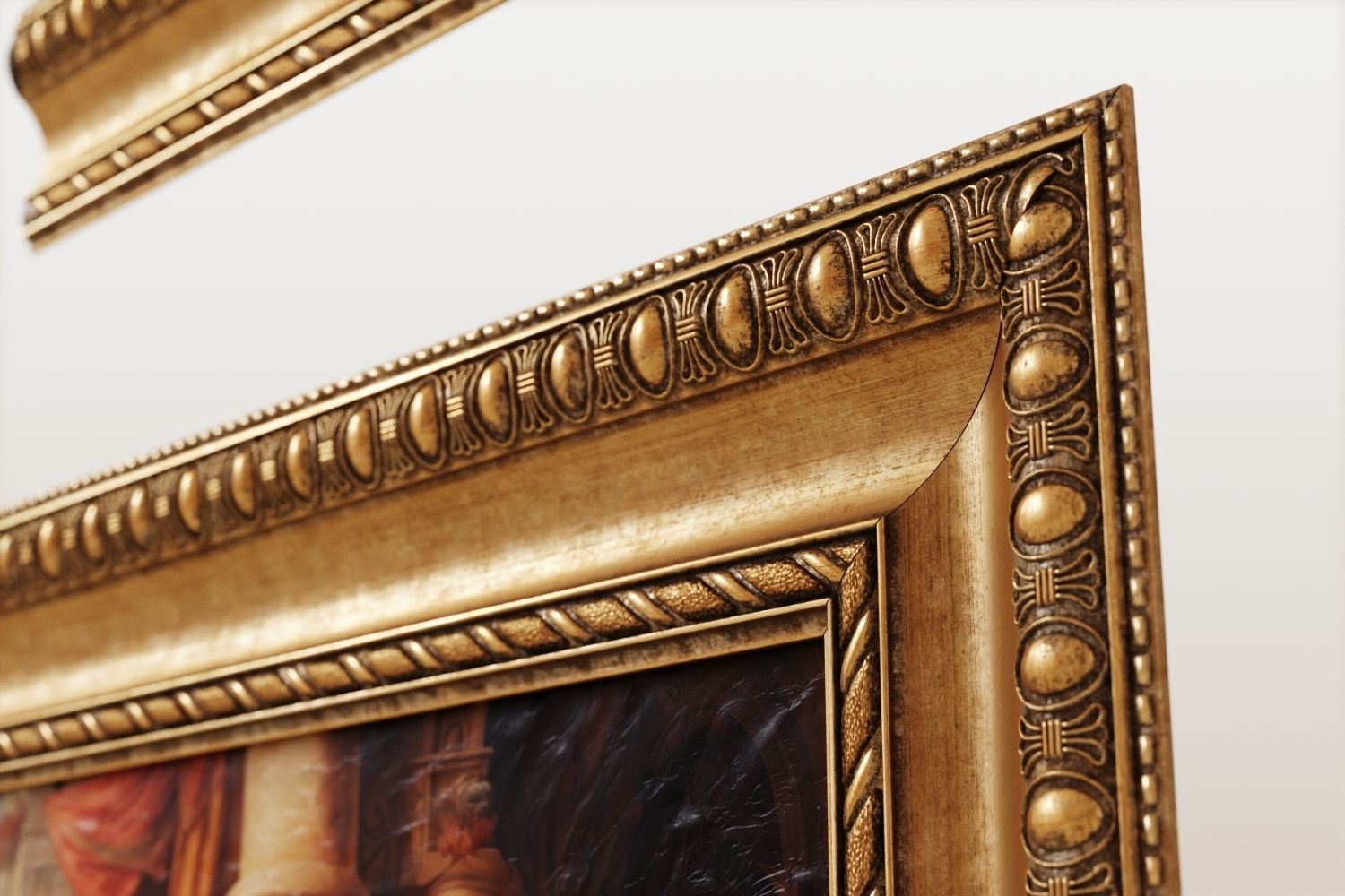 Antique frame with oil painting 3D model_3