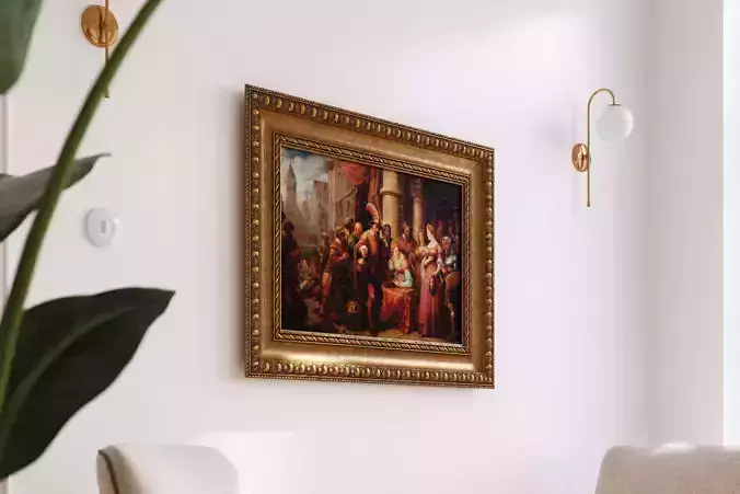 Antique frame with oil painting 3D model