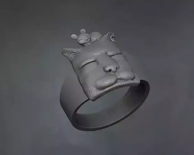 Sleeping Cat and Mouse designer ring