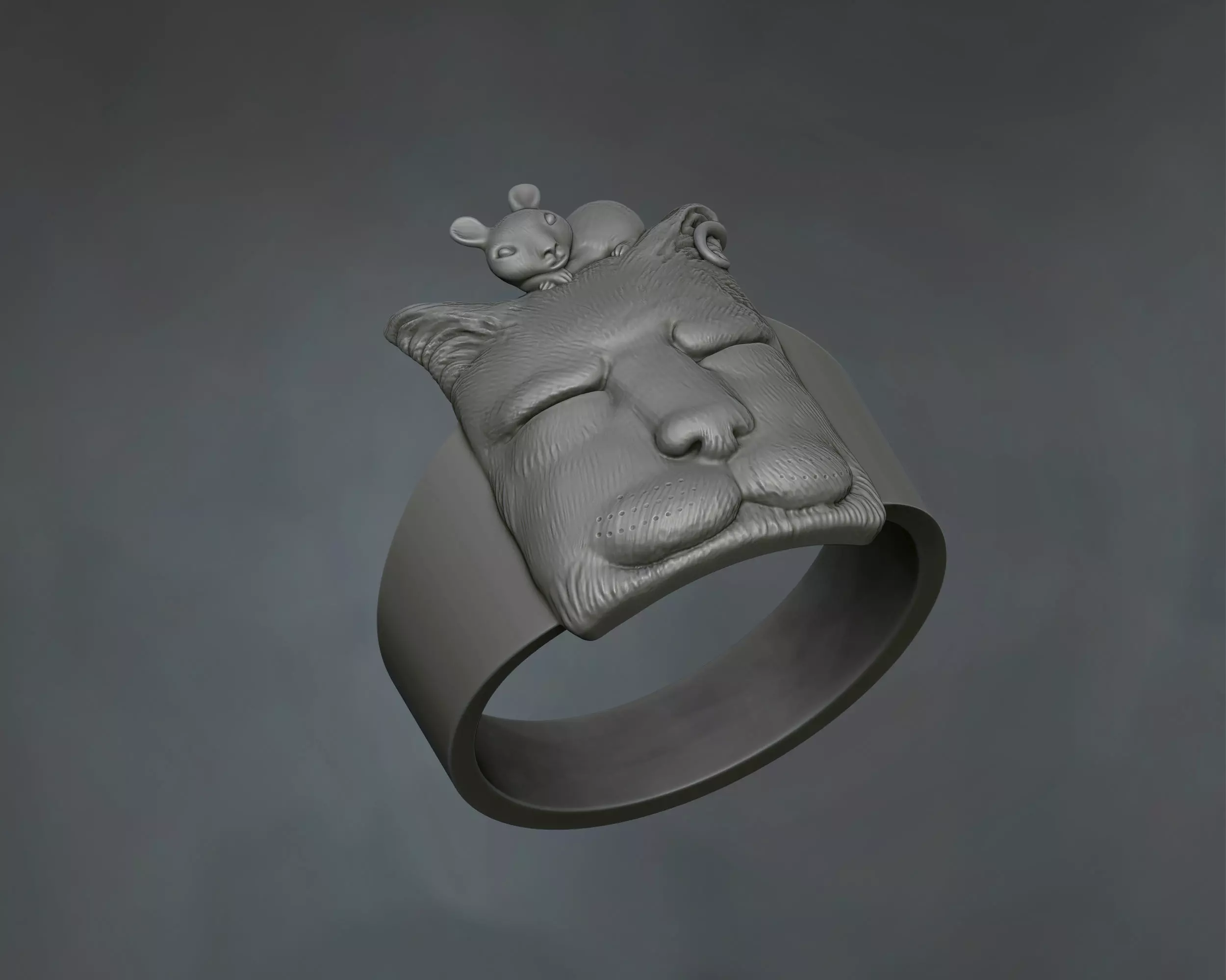 Sleeping Cat and Mouse designer ring Free 3D print model